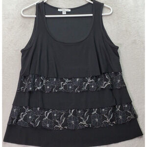 Annalee & Hope Tank Women's Large‎ Black Lace Floral Panel Sleeveless Round Neck